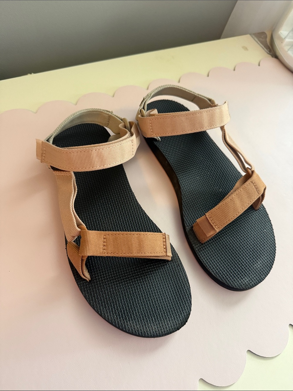 Teva Women's Beige Strap Sandals with Black Footbed